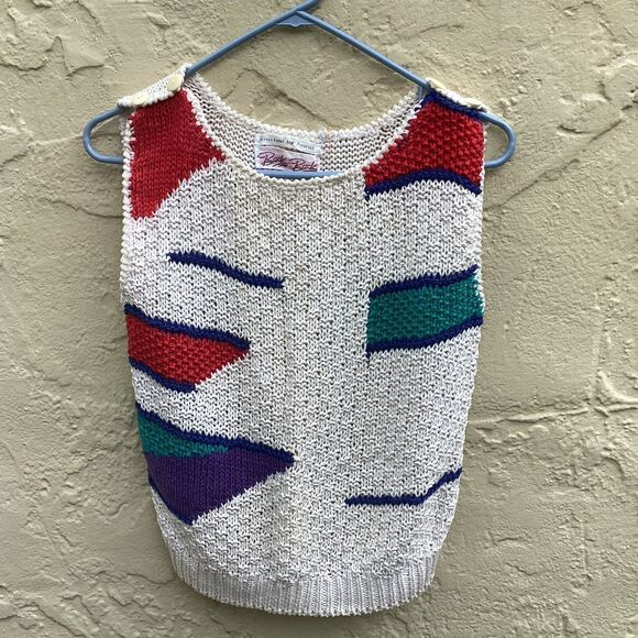 Vintage knit sleeveless sweater vest with button shoulders Rich Wil’s - Picture 1 of 5